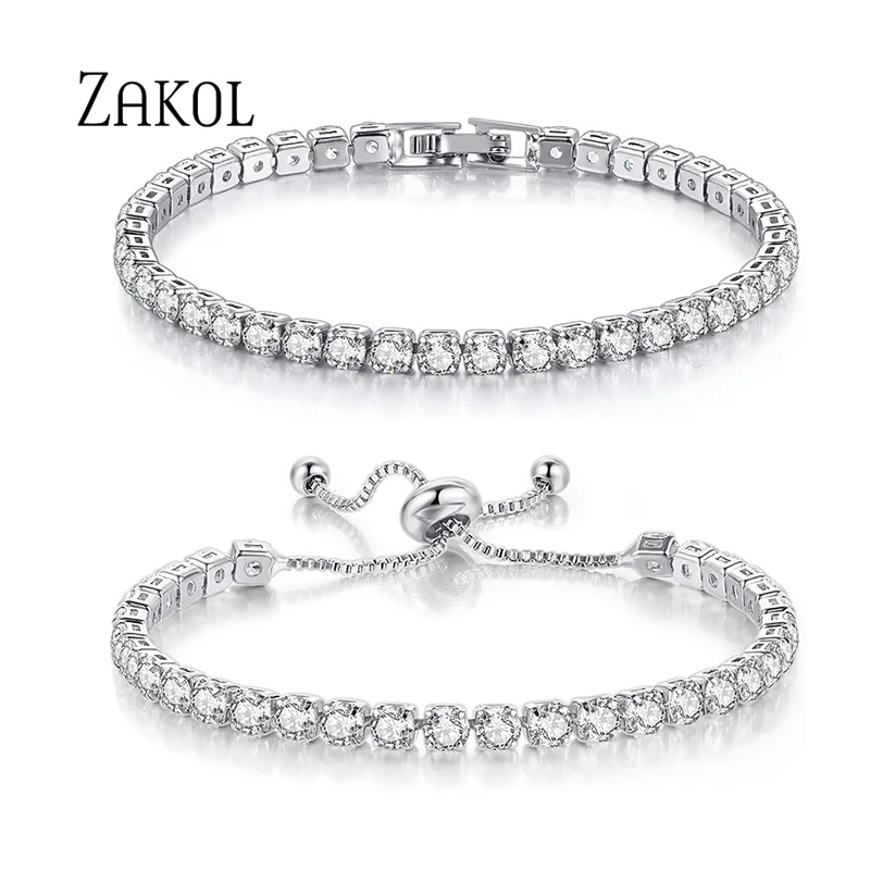 ZAKOL New Korean Style  Gold Plated Inlaid Zircon Adjustable Bracelet Set For Women Luxury Elegant Brilliant Wedding Jewelry