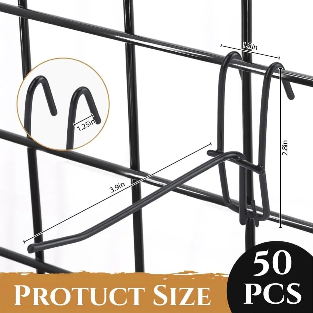 50Pcs 3.9 Inch Gridwall Hooks Metal Grid Wall Display Hooks for Grid Panels Black Heavy Duty Grid Wall Accessories for Retail