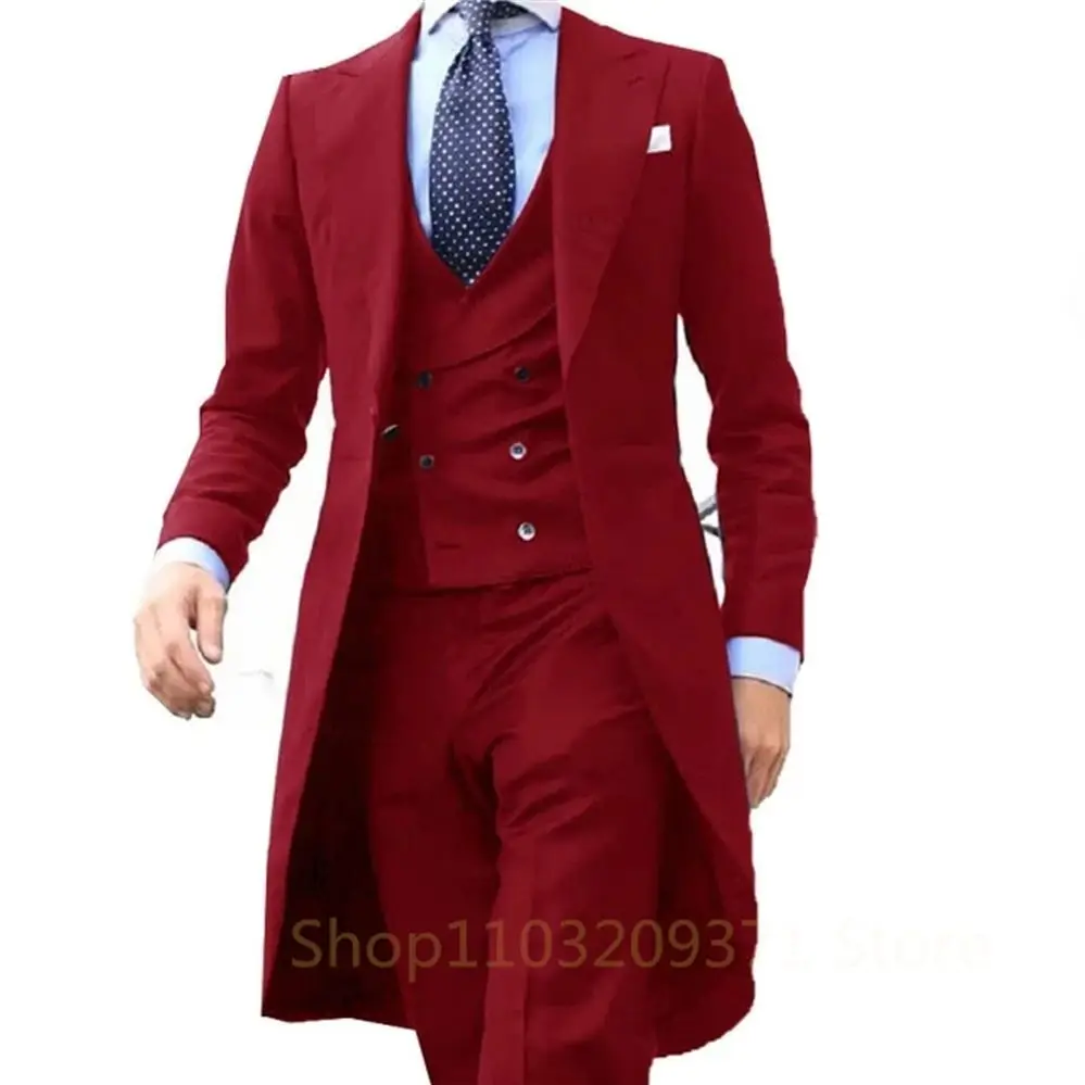 Royal Blue Long Tail Coat 3 Piece Gentleman Man Suits Male Fashion Groom Tuxedo for Wedding Prom Jacket Waistcoat with Pants