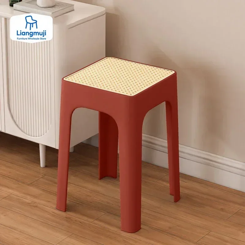 Thickened Plastic Dining Stools for Home Living Room Adults Sturdy Dining Table Chairs Stackable High Stools Wood Bench Chair