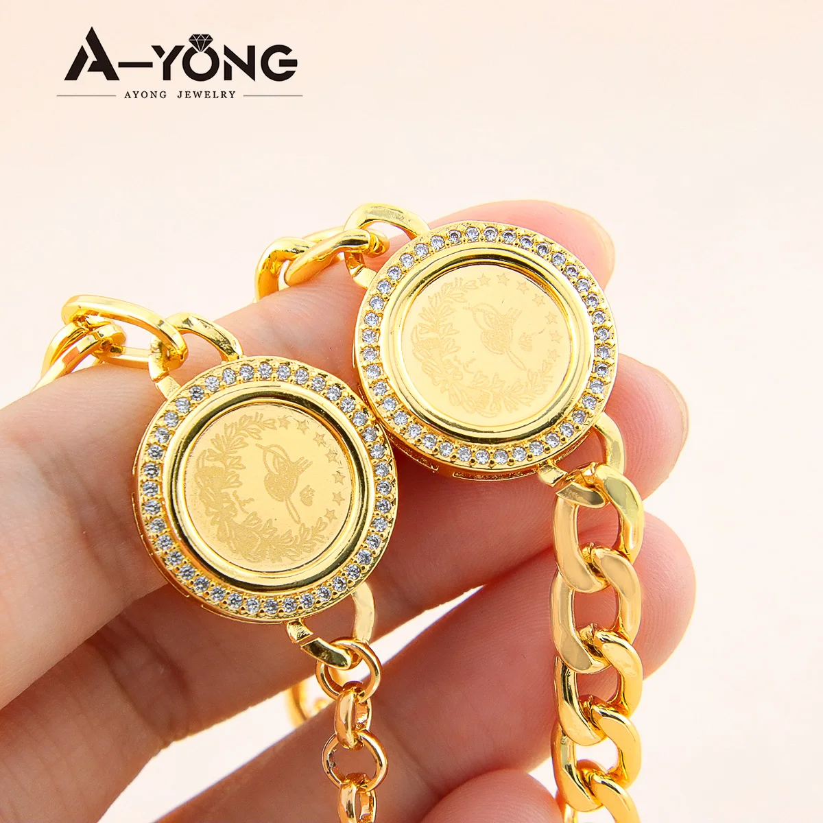 Türkische Vintage Münzen Schmuck Set 21k Gold Überzogene Saudi Mode Zirkonia Halskette Armband Nigeria Frauen Hochzeit Party Schmuck – Detail 7