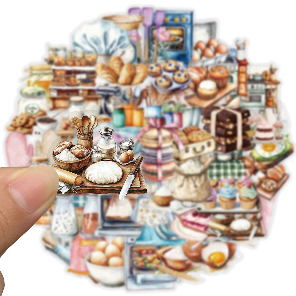 50PCS Baking Theme Stickers Cake Cookie Bread Decals for Adults Women Bakers Recipe Book Apron Jar Lunch Box Bento Cookie Jar