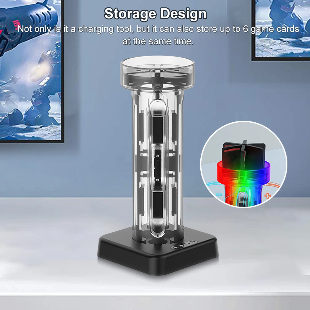 4 In 1 Game Controller Charger with Cassettes Slot Small Handle Charging Base RGB Controller Stand for NS Accessories