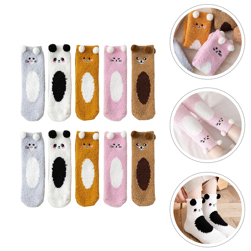 

5 пар теплых носков из кораллового флиса, утолщенные мягкие дышащие домашние носки-тапочки, зимние чулки для сна, защита от холода