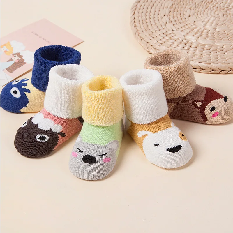 

5-Set Thickened Winter Socks for Kids Non-Slip Terry Cotton Cute Cartoon Infant Baby Cozy Cold Weather Socks