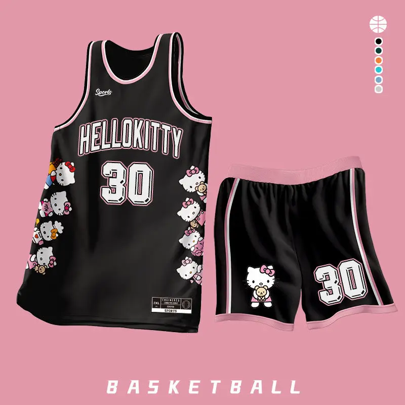 2024 Hello Kitty letnie nowe dzieci koszulka bez rękawów chłopców strój koszykarski druk 3d zawody sportowe mundur szkoleniowy