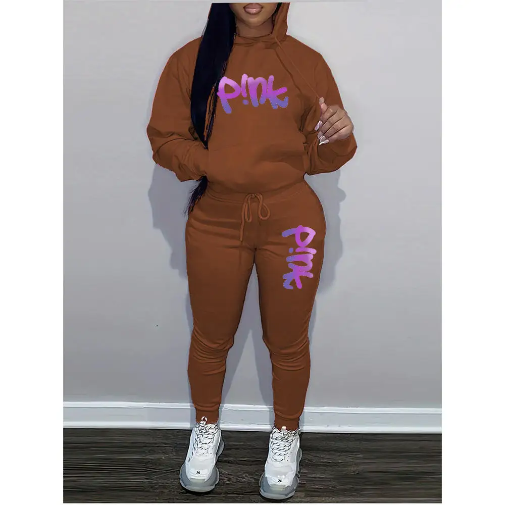 Women Hoodie Sets Outfit 2 Piece 2025 Aesthetics Bear Print Hooded Sweatshirt Pants Tracksuit Plus Size Streetwear Casual Suit