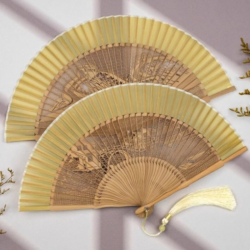 Carved Decorative Folding Fan Portable Daily Fan for Cheongsam Stage Performance Gift Home Office Display Set Lightweight