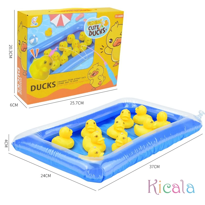 Jogo de pesca inflável do pato para crianças pré-escolares, piscina da lagoa com 10 patinhos, brinquedo flutuante magnético, montessori