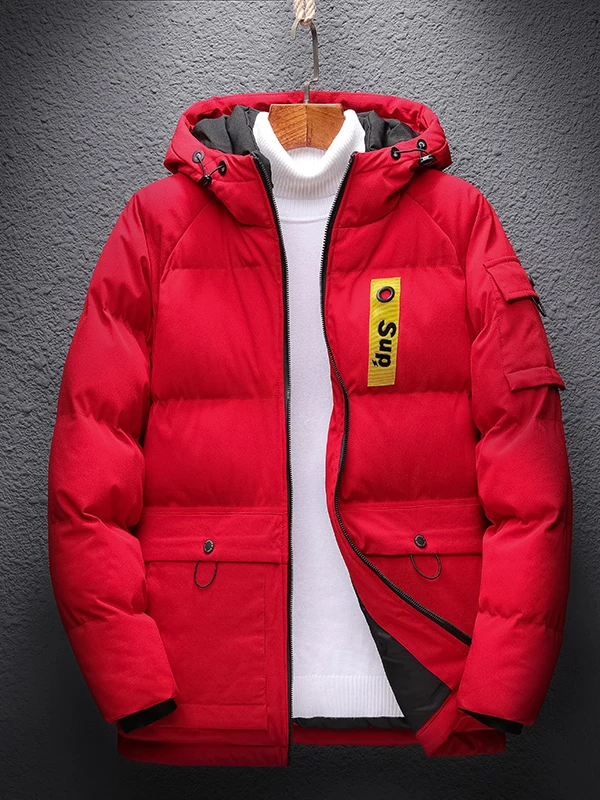 

Men's Winter Thiened down Cotton Jaet Loose Casual Hooded Workwear Coat Large Size Faion Urban Sle Polyester Fiber