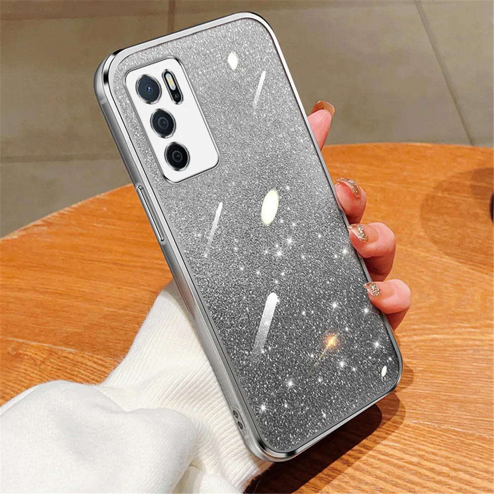 Gradient Glitter Plating Clear Phone Case For OPPO A16 A16S A17 A54S A53S 4G A91 A5 A8 A9 A31 A33 A53 2020 Soft Silicone Cover