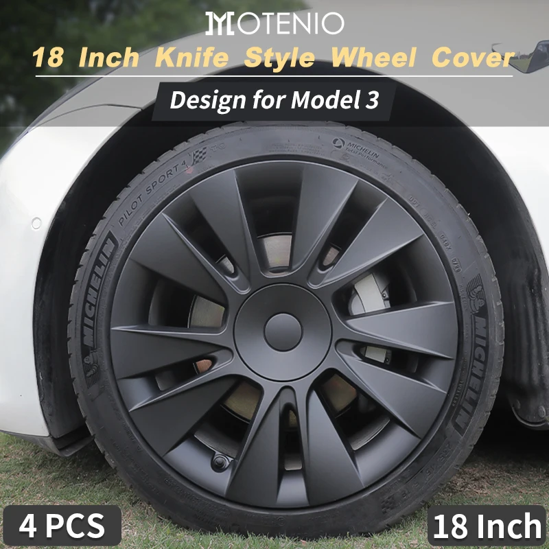 

4PCS Hubcaps 18 inches Full Coverage Knife Wheel Cover Design for Tesla Model 3（2017-2023） Wheel Hubcap Replacement Accessories