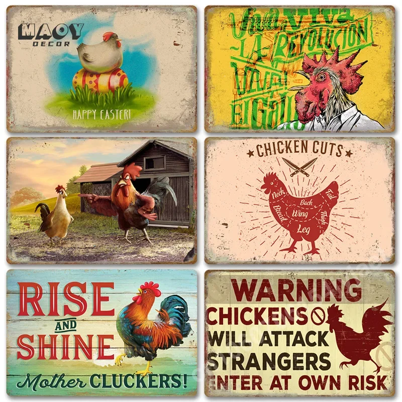 Farm Cock Metal Signs Home Decor Posters for Retro Chickens Tin Sign Plaques Painting Wall Aesthetical Family Garden Decoration