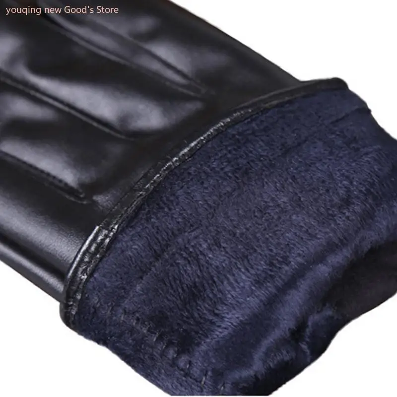 

49ME Winter Leather Gloves Leather Full Finger Gloves Fleece Lining Glove Touchscreen Waterproof Glove for Driving Riding