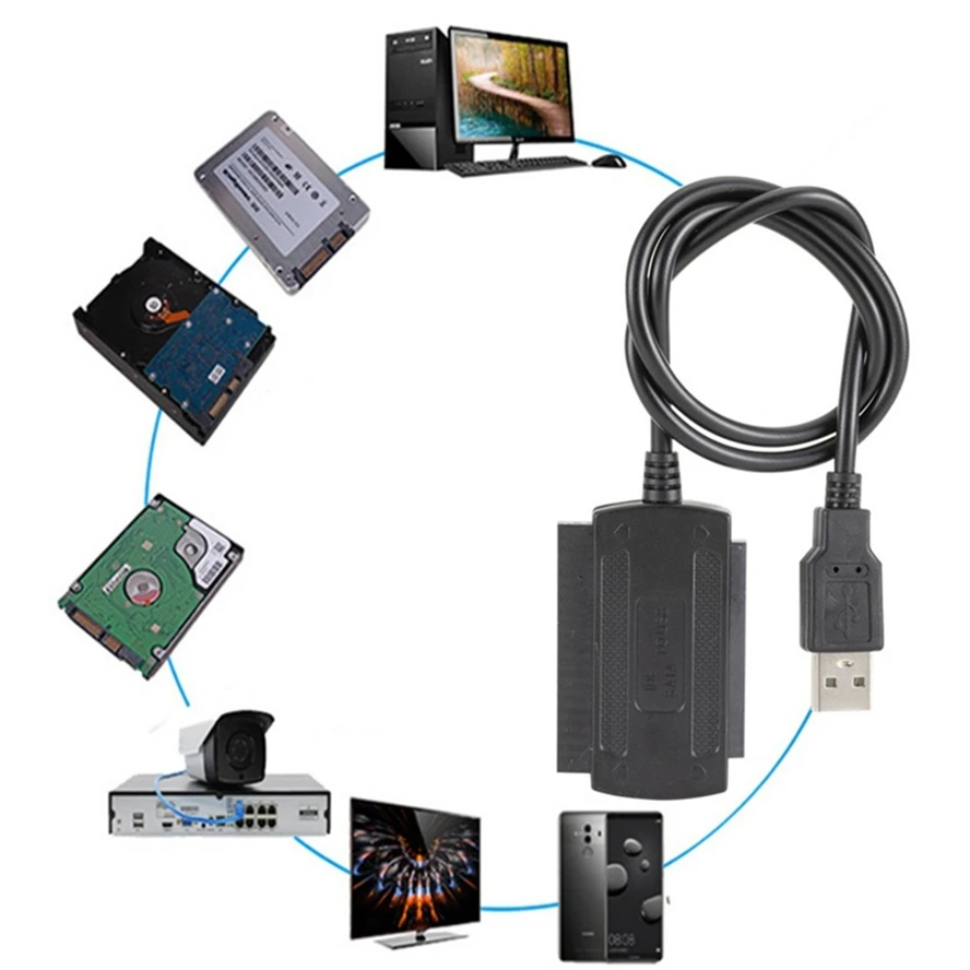 USB 2.0 to 2.5 "3.5" SATA PATA IDE 드라이브 어댑터 컨버터 케이블, 하드 드라이브 디스크 HDD용, 외부 AC 전원 어댑터 EU