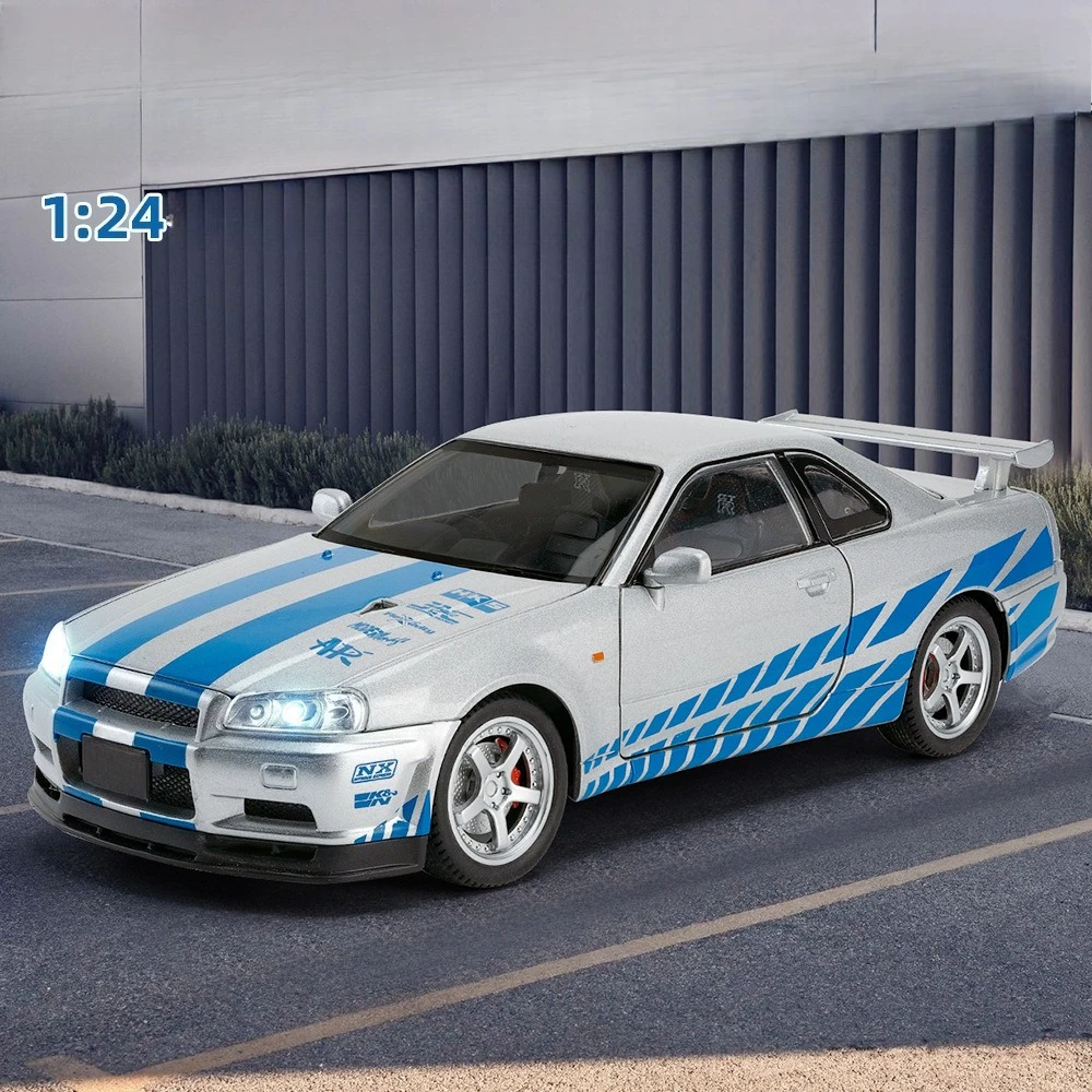 1:24 R34 SKYLINE سريع سبيكة محاكاة نموذج سيارة Diecasts ولعبة المركبات وسيارات غاضبة الديكور لعب للأطفال الصبي