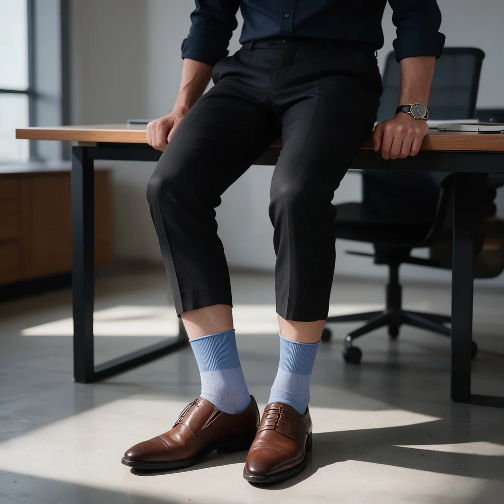 Men's Cotton Dress Socks Mid Calf Business Formal Breathable Mini Dot Pattern Socks for Suit Wedding Office Gift