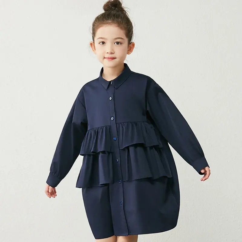 1-13Years Toddler Kids Long Sleeve Dresses for Girls Cotton Shirts Dress Baby Children Outfits Clothing 2 3 4 5 6 7 8 9 10 11 12