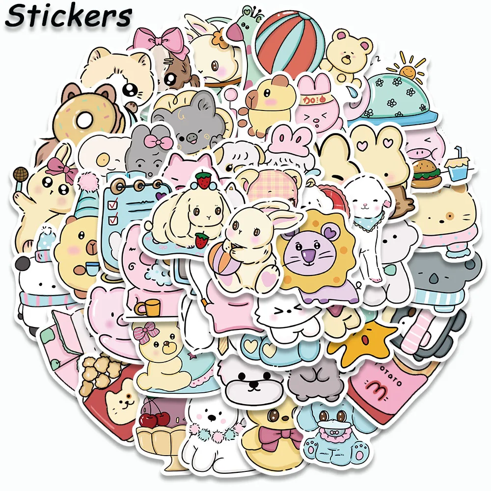 50PCS Crazy Animal Party Stickers Cute Puppy And Rabbit Cartoon Decals For Laptop Suitcase Skateboard Guitar Decorate Stickers