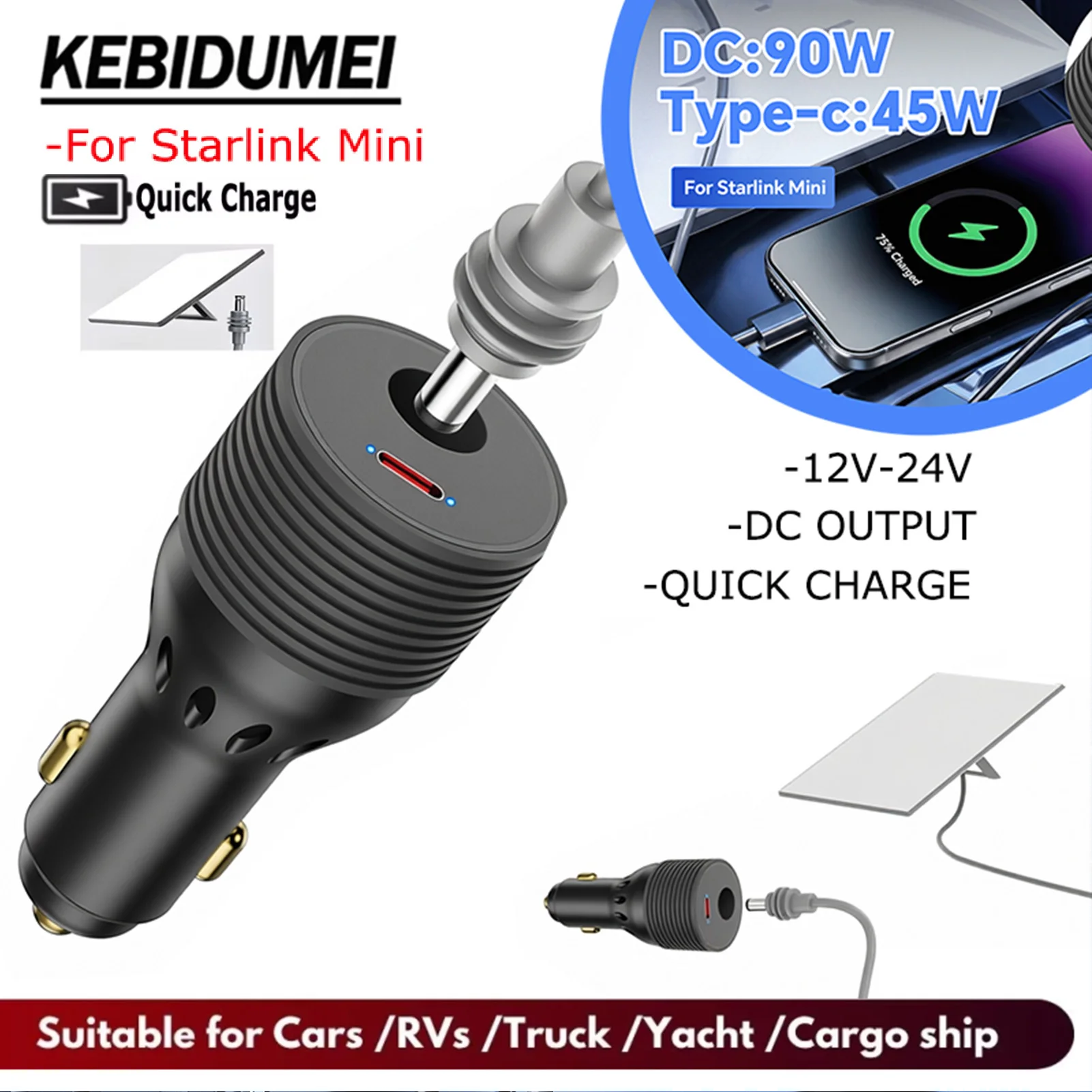 

For Starlink MINI To DC Cable Car Charger Power Cord For SPX Outdoor Boat 12V-24V Cigarette Lighter Interface Adapter 16-18AWG