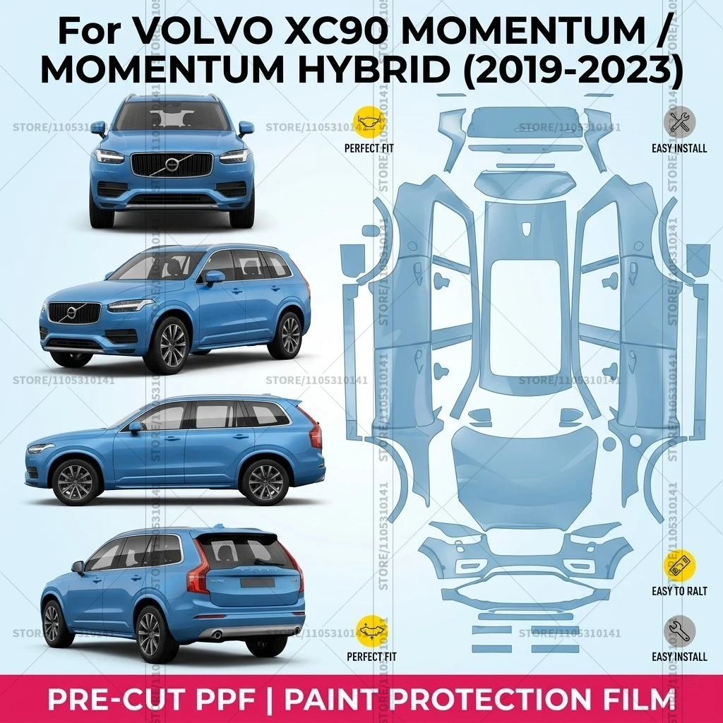 

For Volvo XC90 Momentum-Momentum Hybrid 2019-2023 Pre-Cut Paint Protection Film PPF Transparent Front Clear Bra Car Film