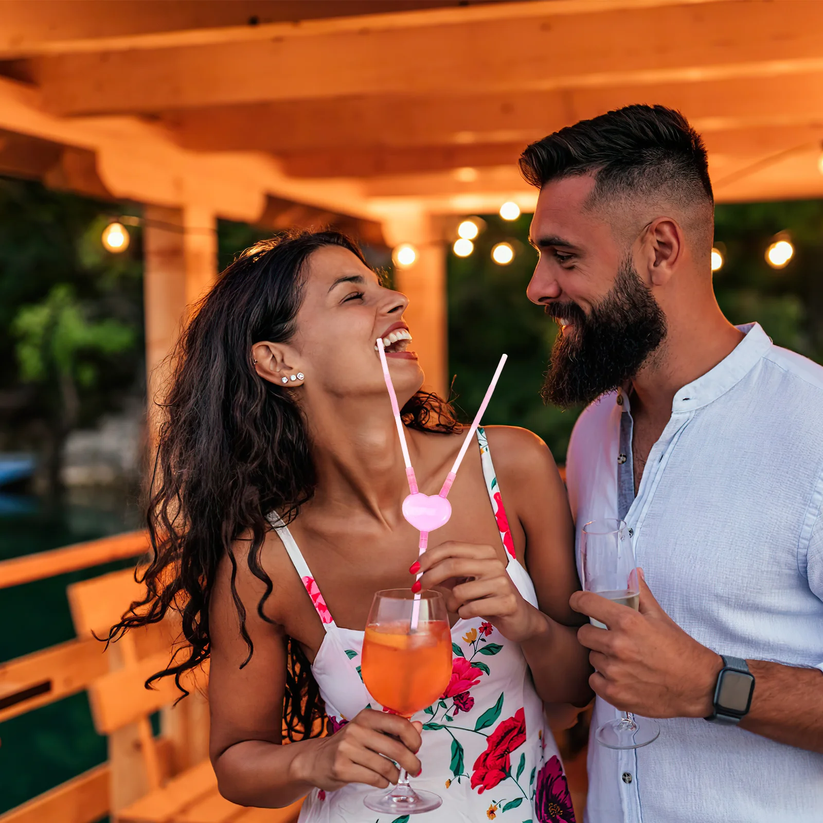 

10Pcs Creative Heart Shaped Plastic Straws for Lovers Valentine Wedding Engagement Drinking Straw Double Mouth Straw