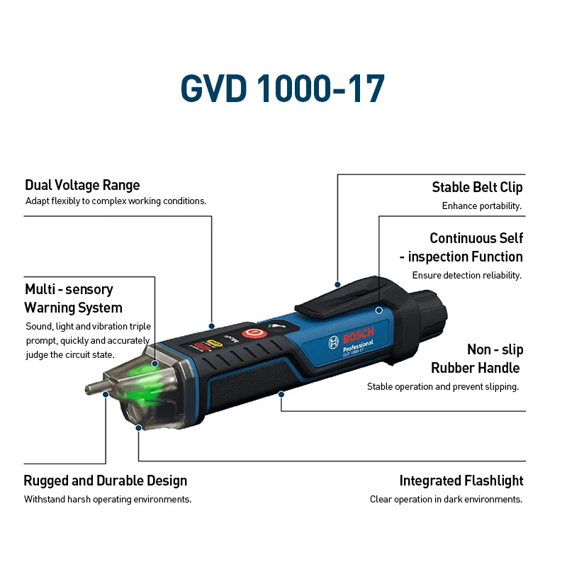 BOSCH PRO GVD 1000-17 Voltage Tester Self-test IP67 Rating Non-contact Dual Voltage Power Professional Tool view 6