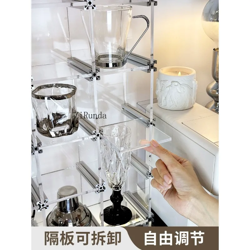 رف تخزين النبيذ على الزجاجات الصغيرة لسطح المكتب، رف عرض شفاف لزجاج النبيذ، تخطيط بيسترو عائلي