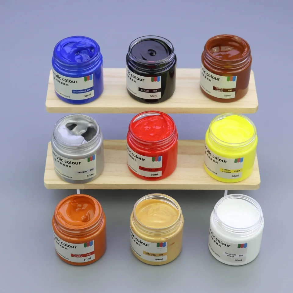 9-Farben-Acrylfarben, erhältlich in großer Kapazität von 50 ml. Das Set enthält Malen, Färben, Kunst, Malerei und Graffiti. – Detail 11