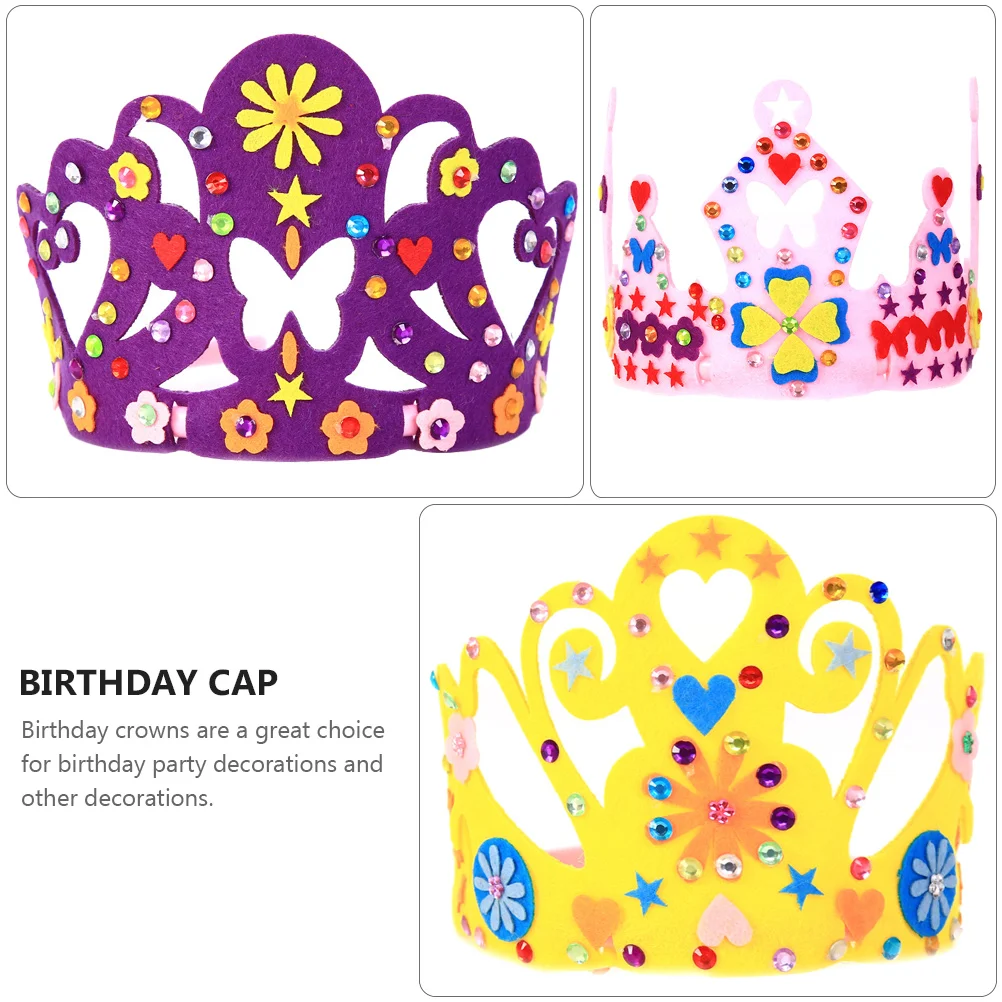 6 Sets DIY Crown Hat Headband Kit Tiara Craft Suite Decoration Party Supply Non-woven Birthday Cap Making Supplies