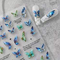 Acrylic Engraved Nail Sticker Green Blue Butterfly Design Self-Adhesive Nail Transfer Sliders Wraps Manicures Foils Z0670