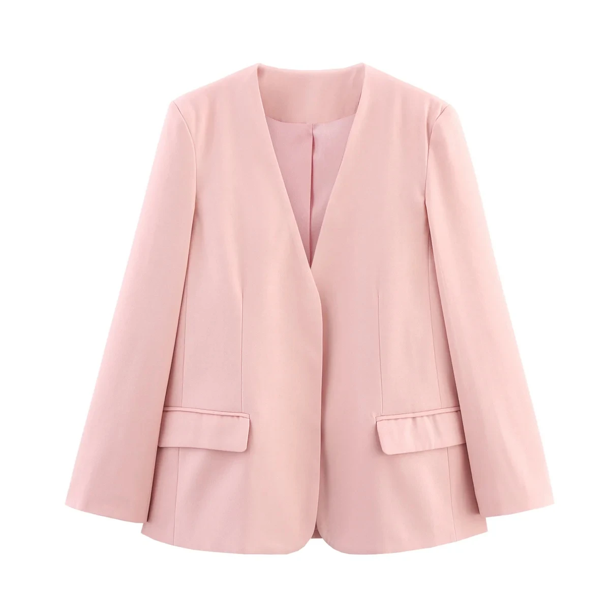 

Summer New Loose Fit V-Ne Svel Herringbone Casual Commute Sle Women's Suit Jaet Comfortable Breathable Outerwear