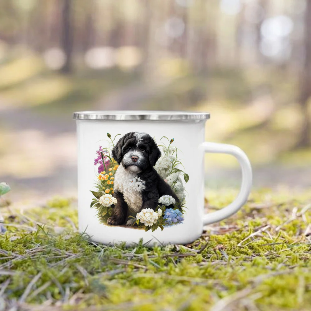 NONE Dackel Bulldogge Grenze kollision olden Retriever gedruckt Emaille Tasse kreative Kaffeetasse Camping Griff Tasse Geschenke für Hunde liebhaber 9