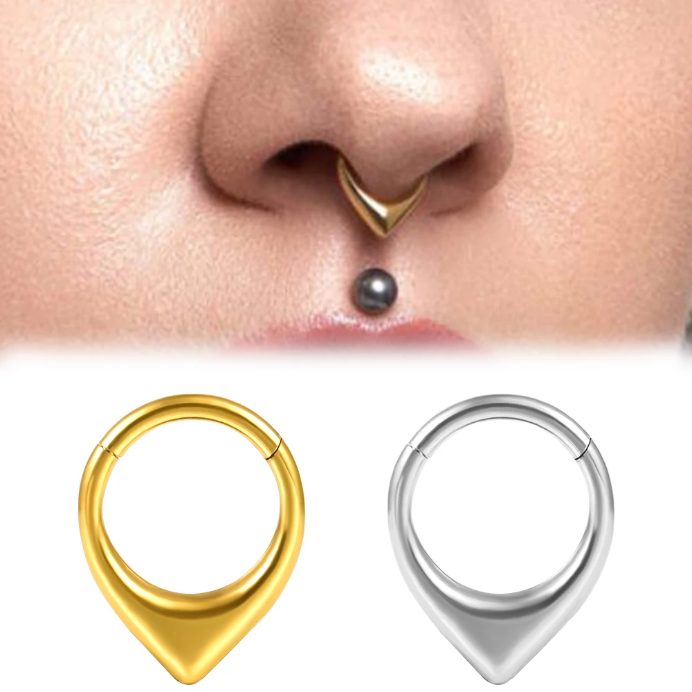 Vanku 16G Teardrop Nose Rings for Women, Surgical Steel Septum Rings Hoop, Cartilage Clicker Hoop Earrings for Rook Daith Tragus