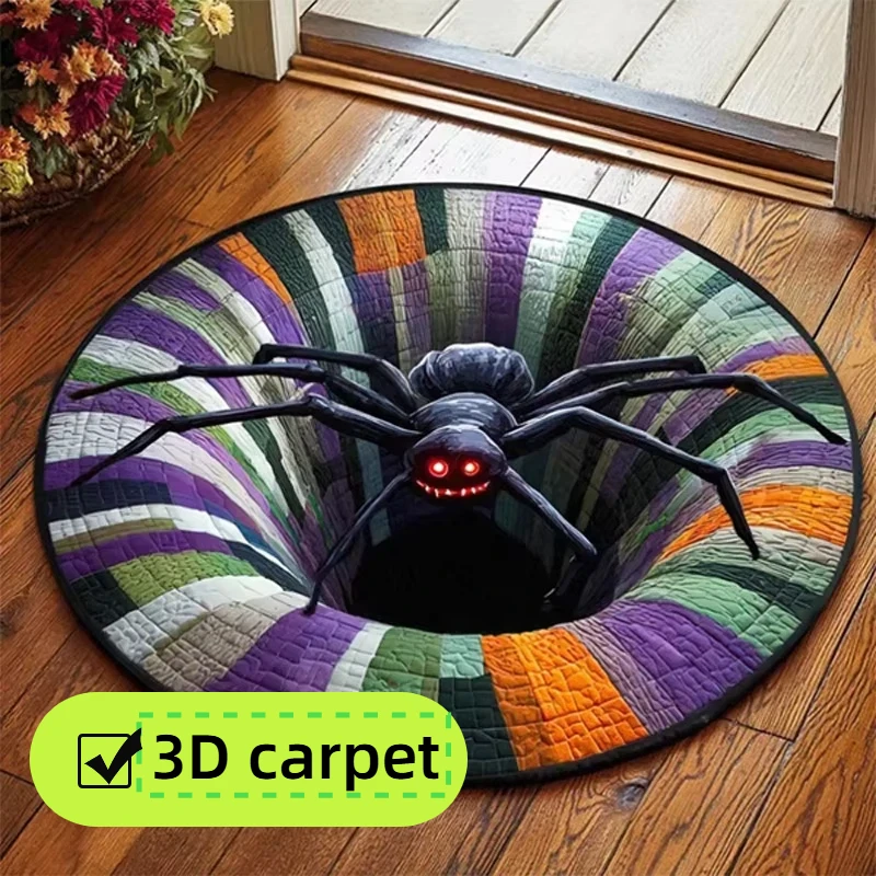 3D Illusion Anti Slip Carpet Round Dirt Resistant Easy To Maintain Floor Mat Escape Room Large Carpet Halloween Home Decoration