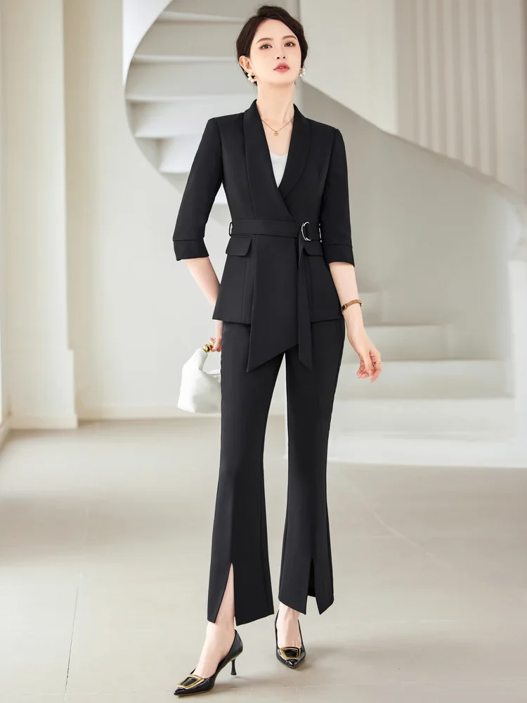 Black Women Suit Pants Set Or Skirt Set Blazer Trouser Cotton Prom Dress Formal Office Lady Business Jacket Coat With Belt