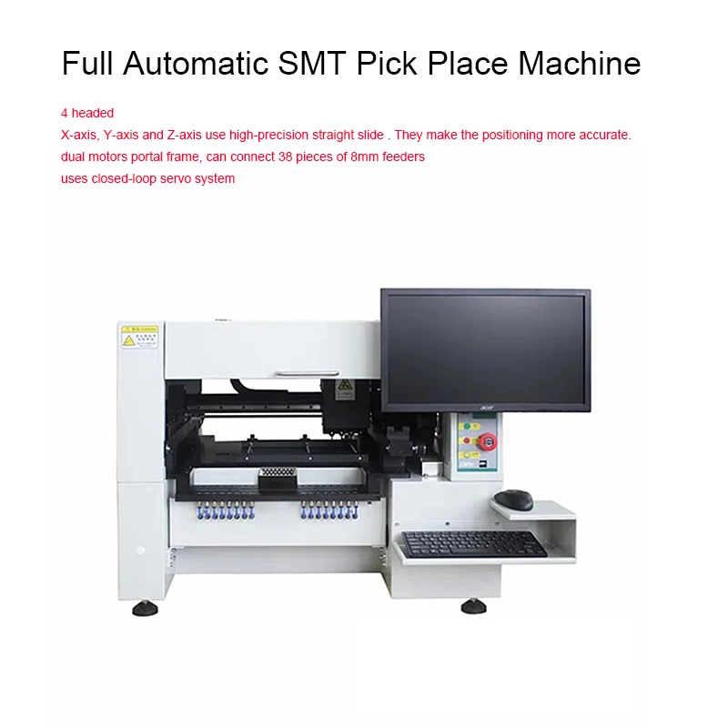 Máquina automática completa de seleção de 4 cabeças com sistema visual de 2 câmeras, máquina smt para linha de produção de led, linha de montagem pcb bga
