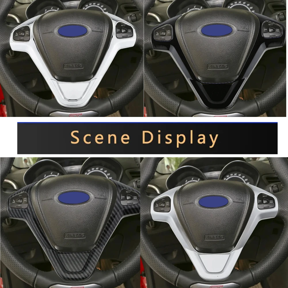 Autocollant de garniture à paillettes pour volant de voiture ABS ﻿ Accessoires intérieurs pour Ford Ecosport 2013 - 2017, nouvelle Fiesta MK7 2009 - 2017