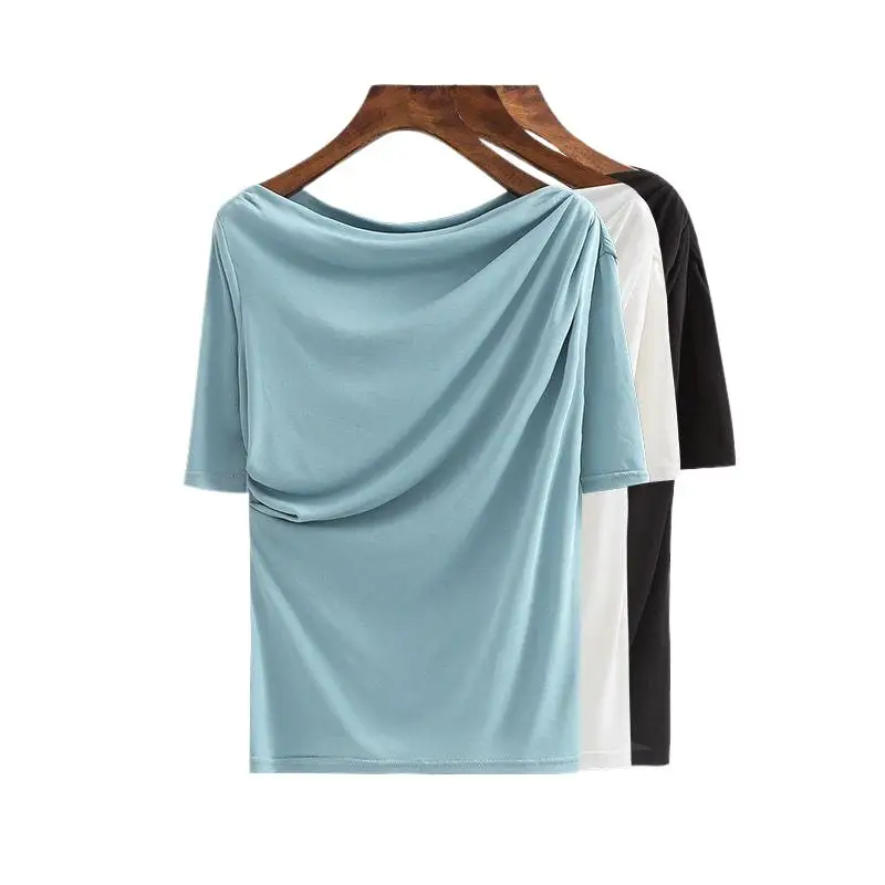 Fashion Korean slash neck slim Modal cotton knitted T-shirt,OL style office lady Elegant temperament shirts tops