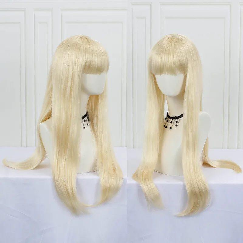 Women Wig Blonden Straight Wig Long Ladies Human Hair Wig+Wig Cap