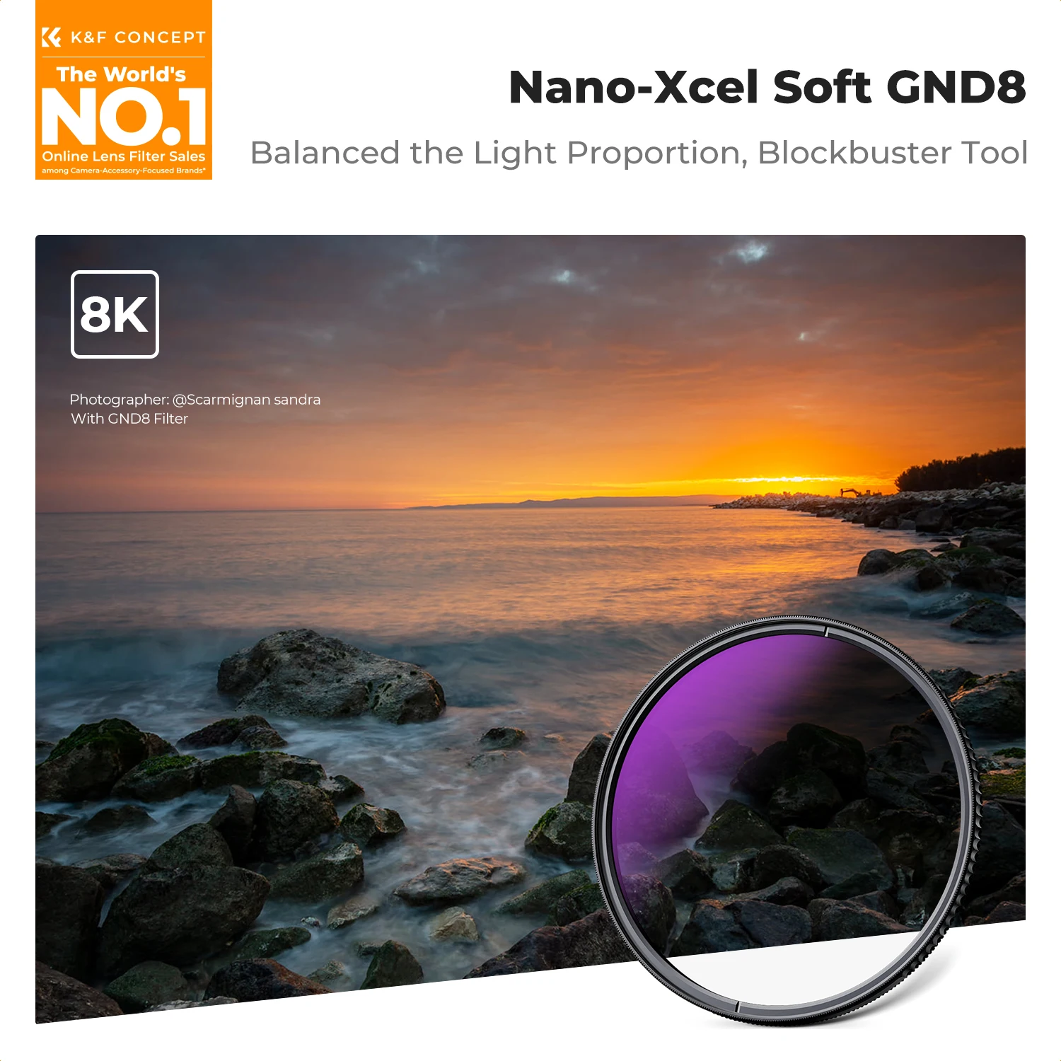 K&F Concept Nano-X HD GND8 ND8 Lens filter Optical Glass Soft Gradient with Coating 49mm 52mm 55mm 58mm 62mm 67mm 72mm 77mm 82mm