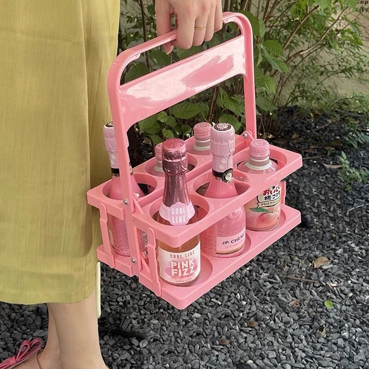 

Portable Beer Rack for Outdoor Camping, BBQ Barbecue, Foldable Plastic Beer Basket, Wine Holder, Beverage Beer Carry