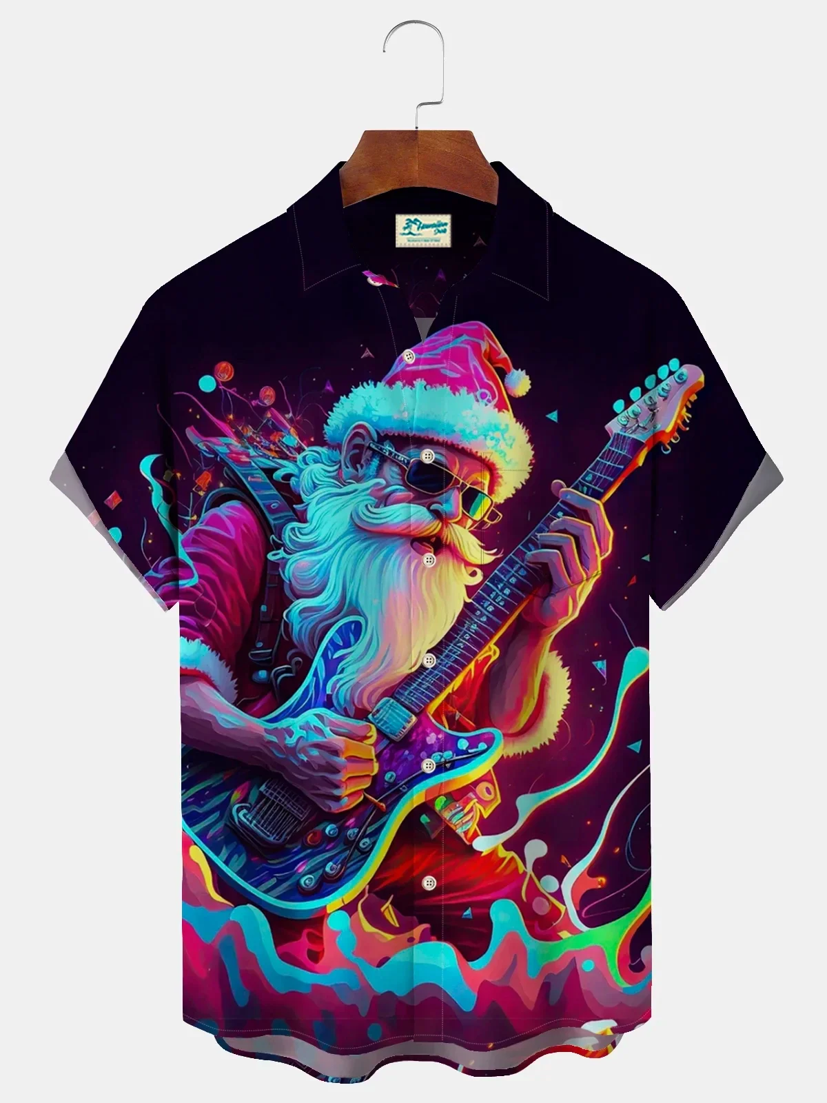 2024 neue Neujahr Männer Weihnachten Shirt Kurzarm Knopf Urlaub Hawaii Shirt Herren Santa Claus Golf Druck