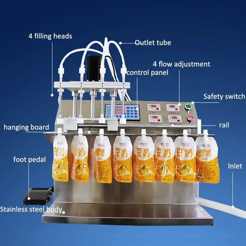 

Power Tools Pure Electric Filling Machine 4 Nozzles Stand-up Pouch Liquid Drinking Water Dispenser