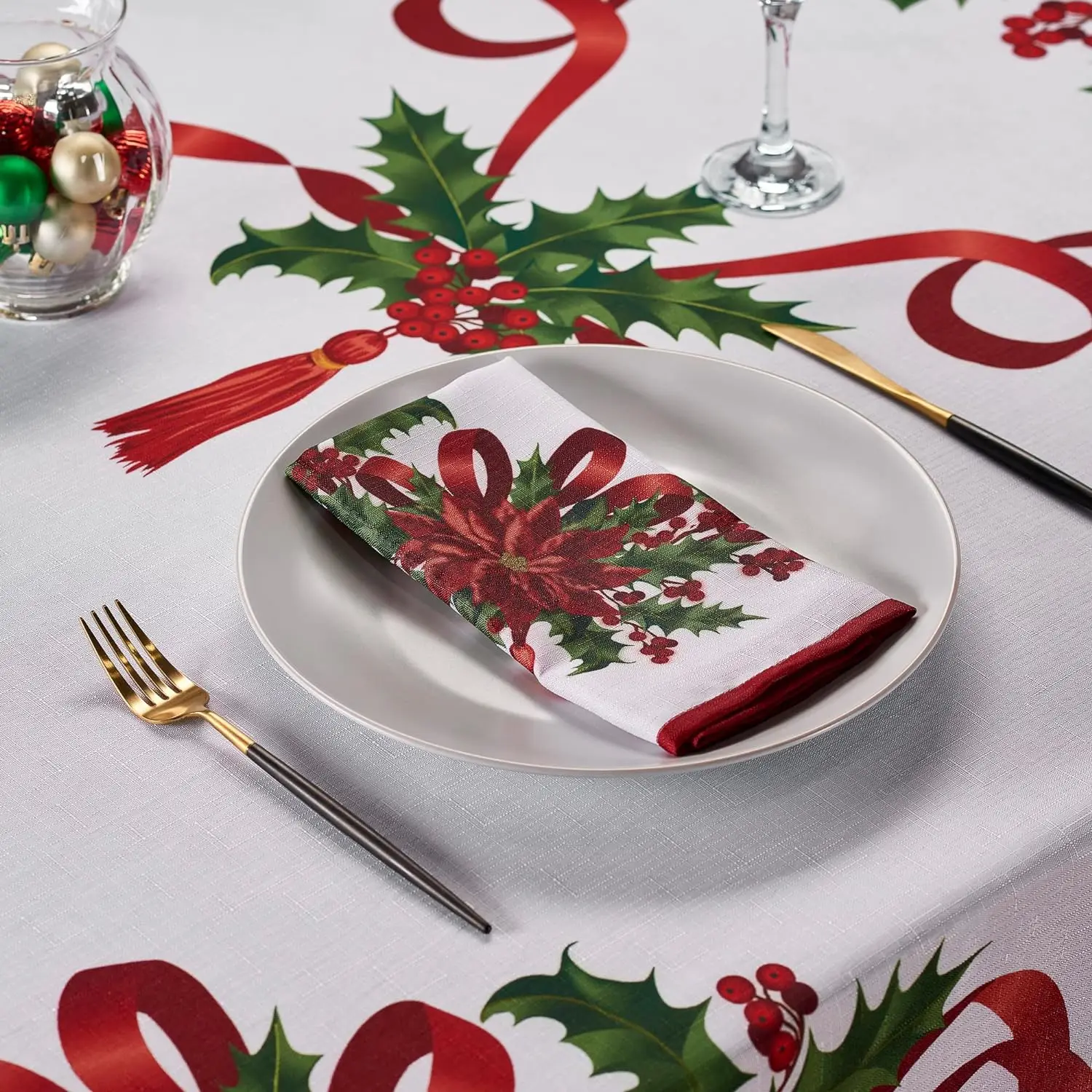 Christmas Ribbon Tablecloth Merry Xmas Table Cloth Harvest Holiday Fall Wedding Party Table Dinning Tablecover Home Decoration