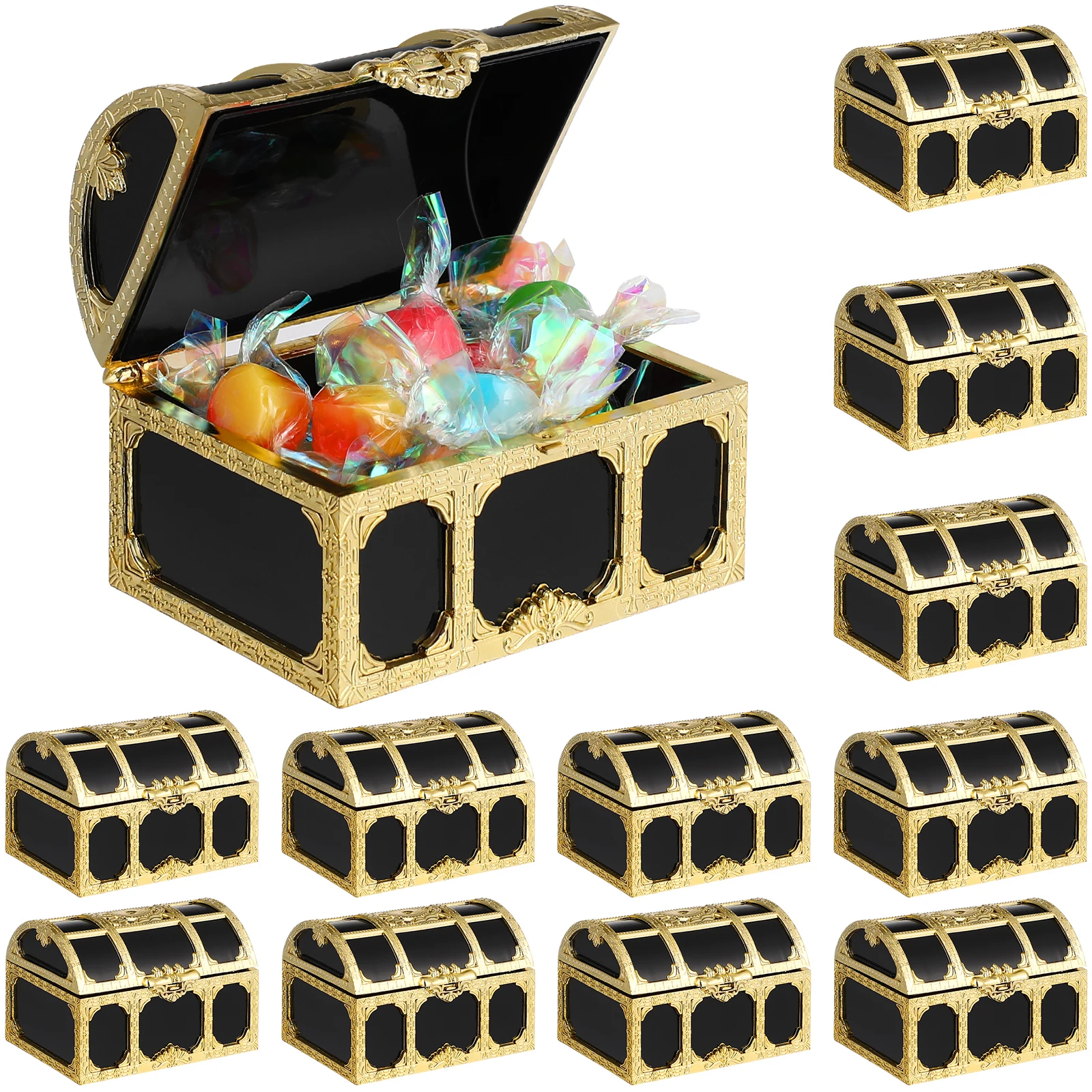 

12 pcs Plastic Pirate Treasure Chests Small Vintage Candy Storage Boxes for Kids Party Decorations Jewelry Holder