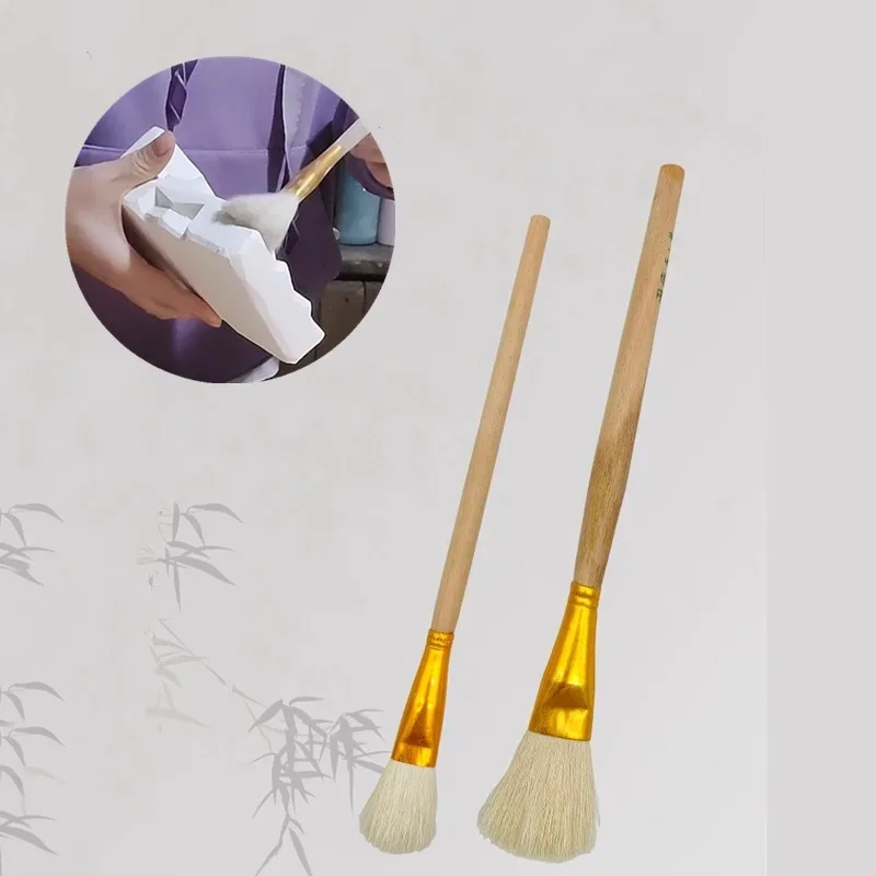 2pcs/ Set Wooden Handle Pottery Replenishing Pen Glaze Painting Tool DIY Ceramic Dry Body Dust Sweep Handicrafts Color Brush