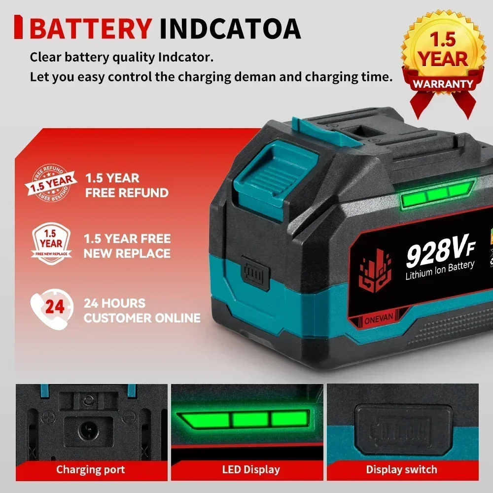 ONEVAN Lithium Battery 29900mAh 22900mAh Rechargeable 928VF 588VF Capacity Indicator For Makita 18V Electric Wrench Power Tool