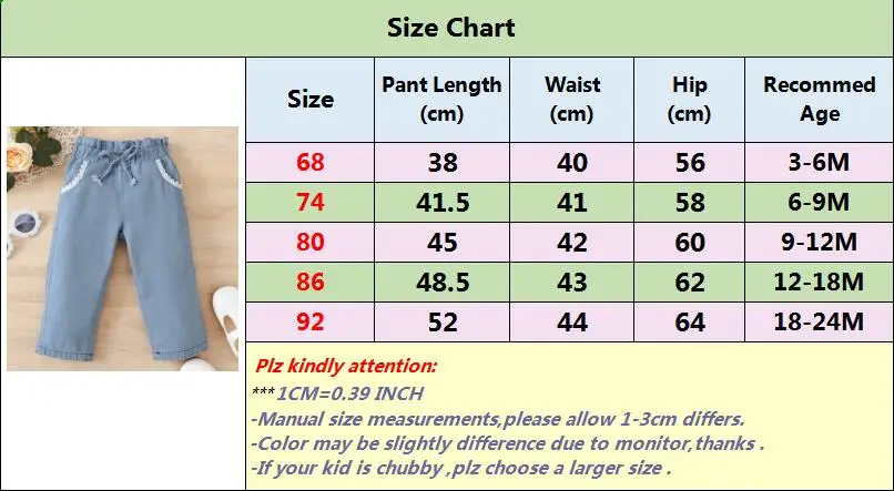 3-24 Months Baby Girl Pants Fashion Denim Paired with Lace Pants Elastic Waist for all Seasons Wear Toddler Girl Daily Matching