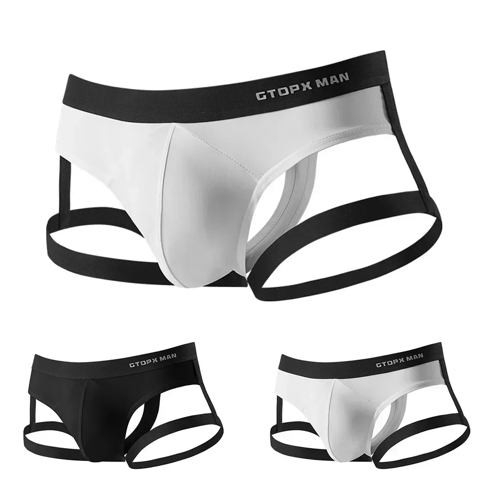 Celana Dalam Suspender pria, celana dalam Thong pria, pakaian dalam nyaman, tali jockless tipis cembung U, tali Suspender bentuk T, sutra es untuk lelaki